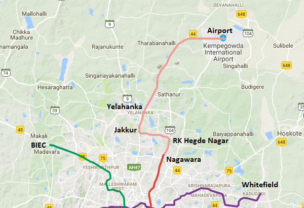 Map Of Bangalore Airport Metro Line to Bangalore Airport Finalized via Jakkur & Yelahanka 