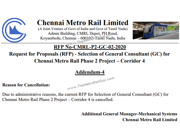 CMRL Cancels Chennai Metro Line-4’s GC Tender