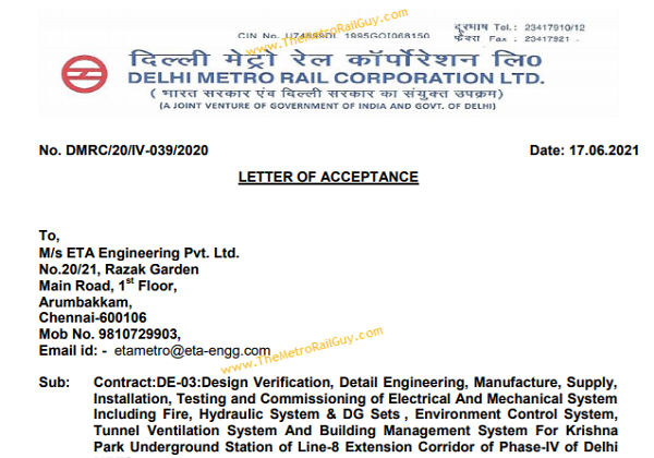 ETA Awarded Delhi Metro Magenta Line’s E&M Contract