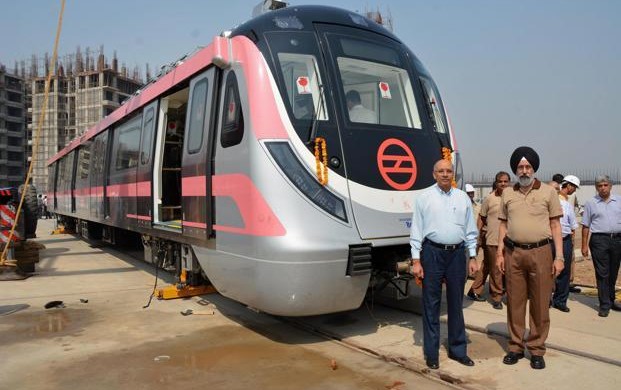 Pink Line Train at Mukundpur Depot - photo: Live Mint, used under Creative Commons License (By 2.0)