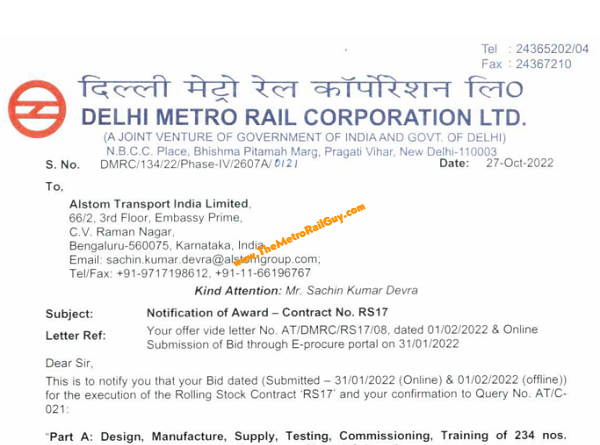 Alstom Awarded Delhi Metro Phase 4’s 312 Coach Contract RS17