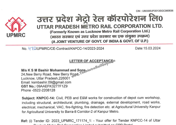 KSM Awarded Kanpur Metro Agriculture University Depot’s Contract KNPCC-14