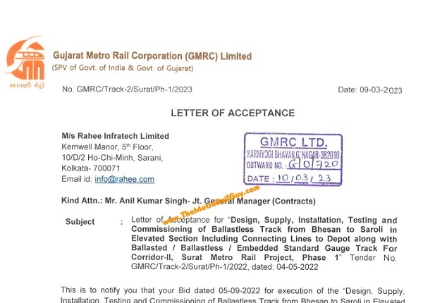 Rahee Awarded Surat Metro Line-2’s Track Work Contract