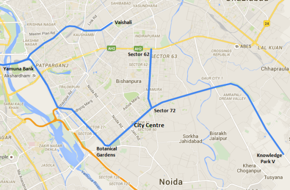 Blue line extension from Noida City Centre to Knowledge Park V