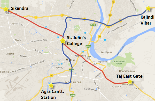 Proposed lines of Agra's Metro system