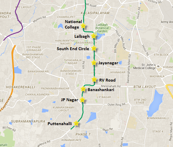 Stations on the National College to Puttenahalli line