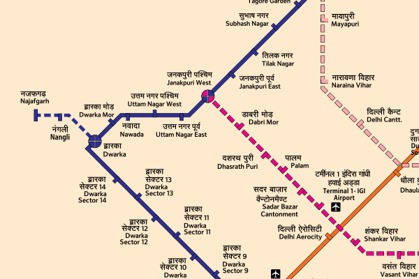Najafgarh line's route - Map Courtesy DMRC - full full map