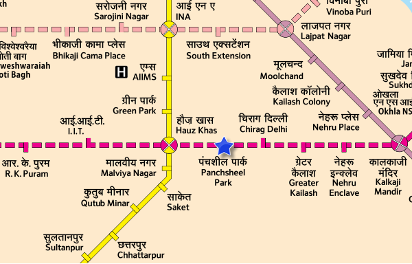 Location of Panchsheel Park station - Map courtesy DMRC - view full map
