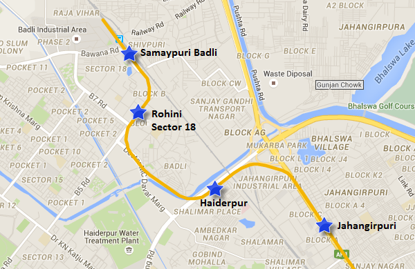 Route of Jehangirpuri-Samaypur Badli line