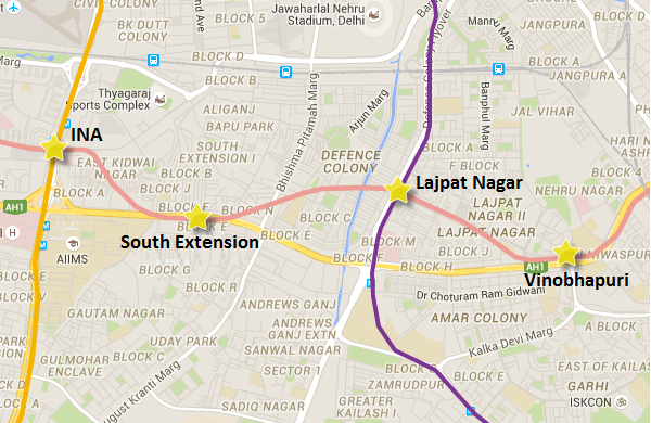 Alignment of South Ex - Lajpat Nagar section