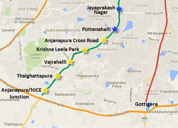 Alignment of the Green line's Puttenahalli to Anjanapura extension