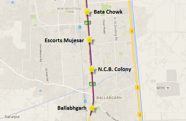 Route of the 3.2 Km extension from Escorts Mujesar to Ballabhgarh