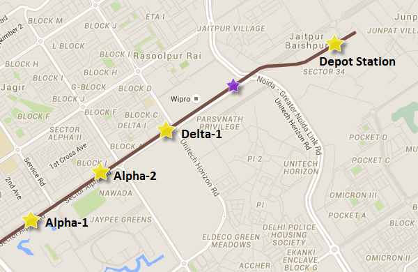 Location of the first pier cap on the Noida-Gr.Noida metro line - view Noida-Gr.Noida Metro map
