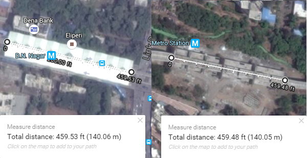 Length of D.N. Nagar station on Mumbai's Line 1 and Sector-11 station on Navi Mumbai's Line 1