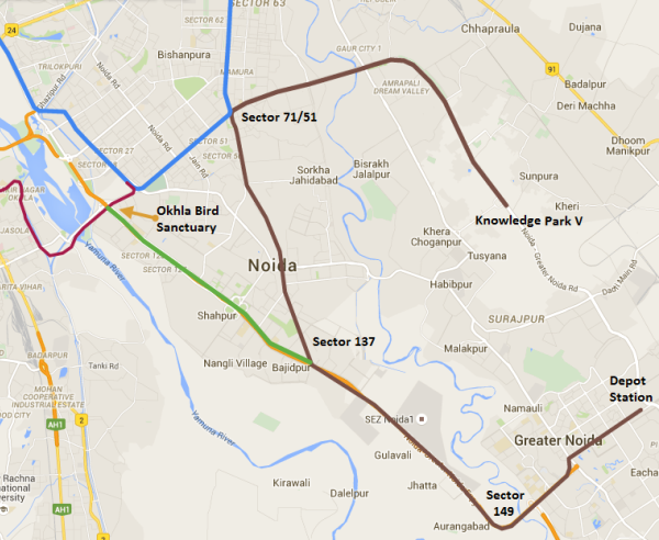Noida - Gr. Noida Metro Map