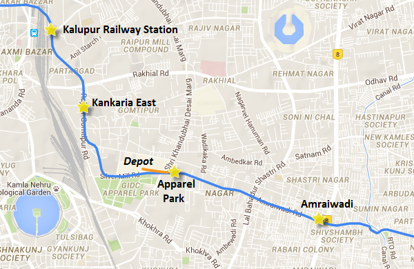 Orange line: Ramp leading to Apparel Park Depot - view Ahmedabad Metro map