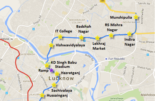 LKCC-07 from KD Singh Babu Stadium to Munshipulia - view Lucknow Metro map and information