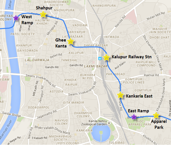 Alignment between West Ramp & East Ramp - view Ahmedabad Metro map and information