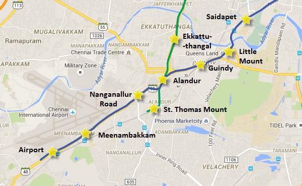 Location of St. Thomas Mount Station - view Chennai Metro map & information