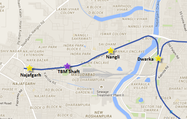 Alignment of Dwarka - Najafgarh line - view Delhi Metro Phase 3 information & map