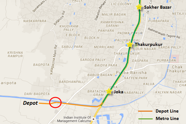 Alignment of Joka-Esplanade line's depot section - view Kolkata Metro map and information