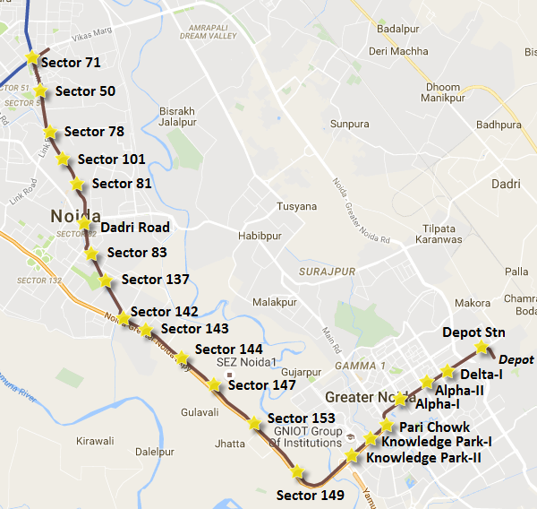 Noida - Gr. Noida's Metro - view information & map