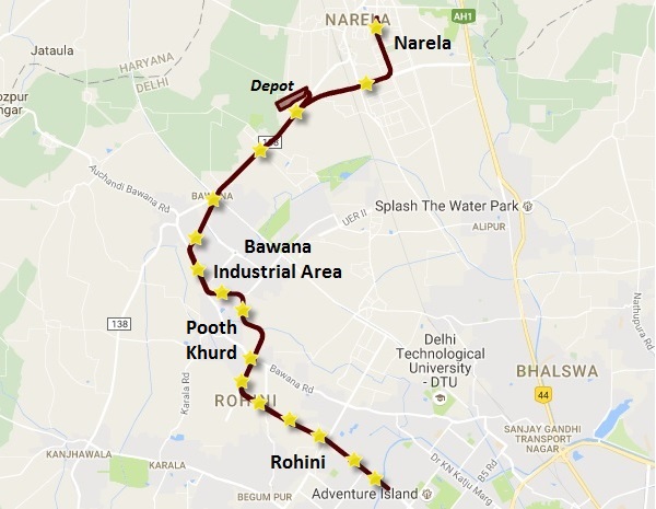 New alignment of the Rohini - Narela line - Source: DMRC