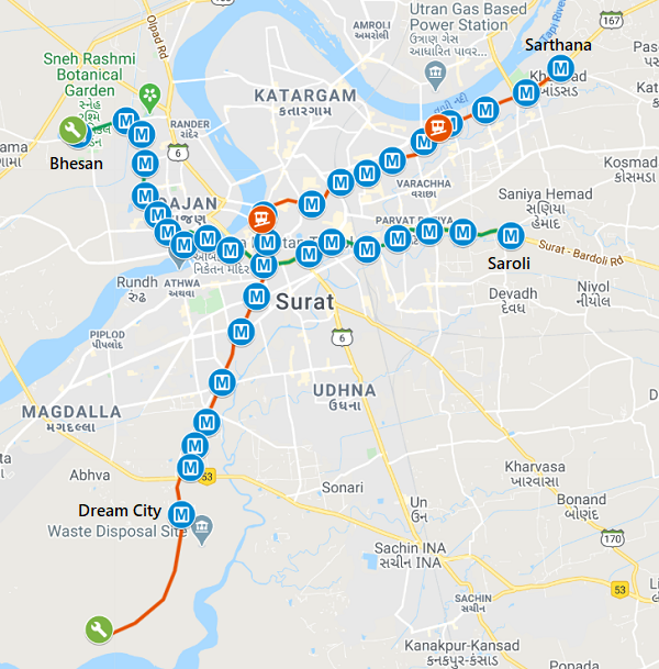 7 Bidders For Surat Metro S Electrification Contract EP 1 Engineering   SuratMetroRouteMap 