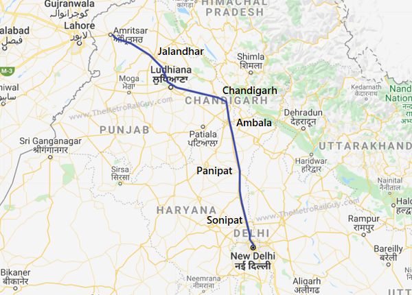 Road Route Map From Delhi To Ludhiana 3 Bidders For Delhi-Amritsar High Speed Rail's Alignment Design - The Metro  Rail Guy