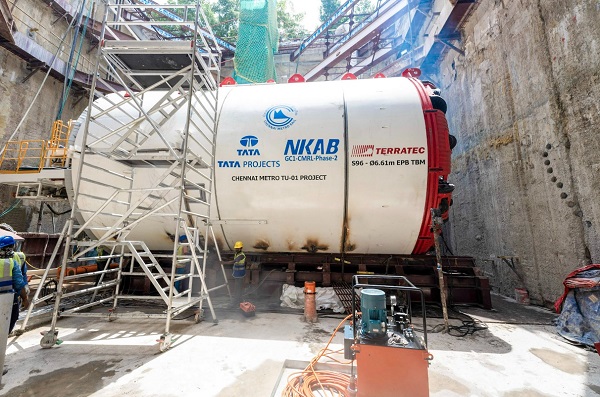 Tata’s Chennai Metro TBM S96 Lowered at Madhavaram Shaft