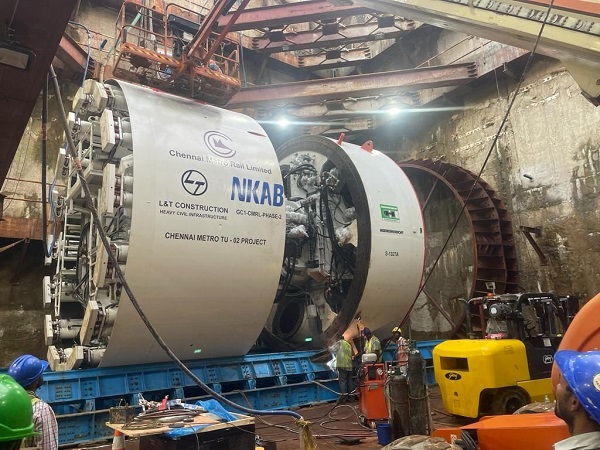 L&T’s Chennai Metro TBM S1327A Lowered at Greenways Shaft